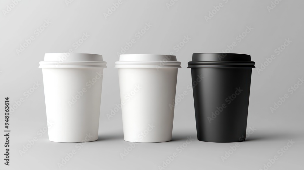 Three Disposable Coffee Cups on a Gray Background Three Disposable Coffee Cups on a Gray Background