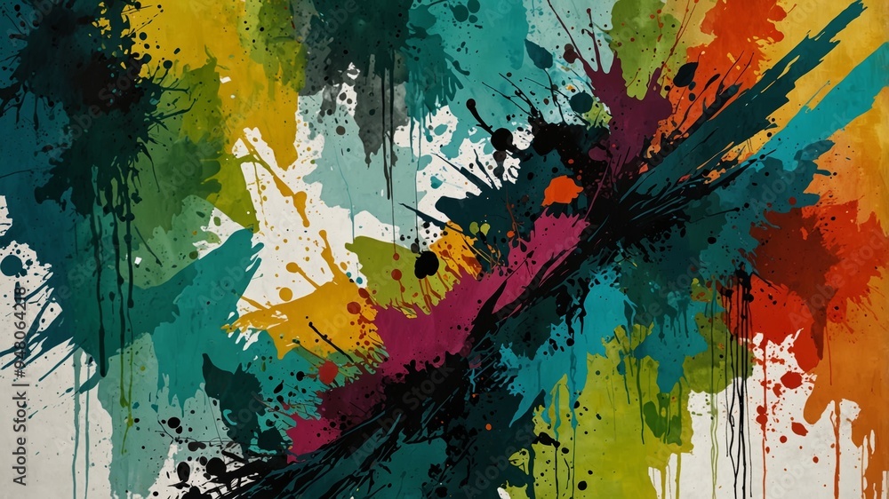 Vibrant Abstract Paint Splashes in Bold Colors on Canvas Vibrant Abstract Paint Splashes in Bold Colors on Canvas