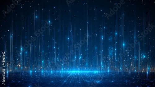 Abstract digital blue lights and particles creating a futuristic sci-fi background, perfect for technology and space themes.
