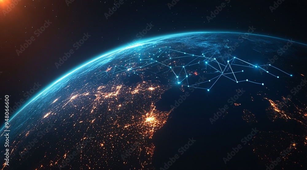 Fototapeta premium Global Network Connectivity Concept with Earth and Stars