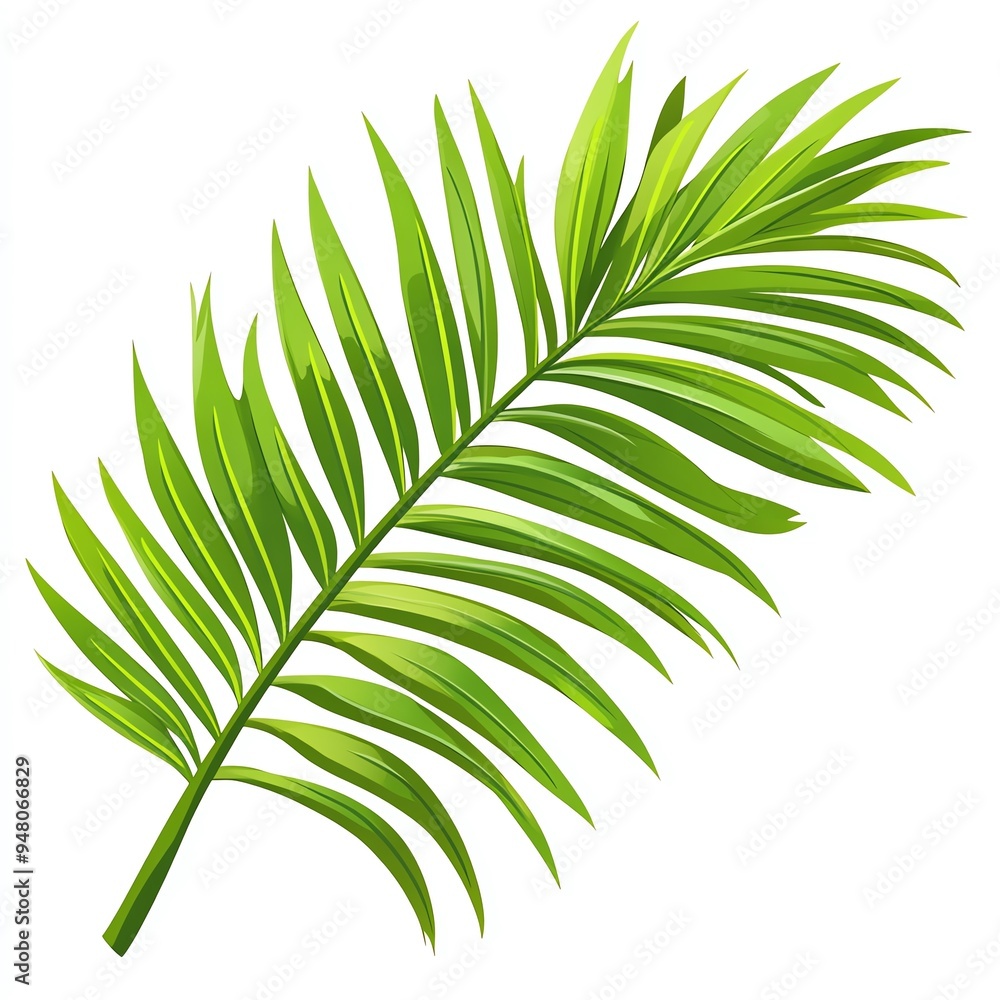 Obraz premium Single green palm leaf isolated on white background.