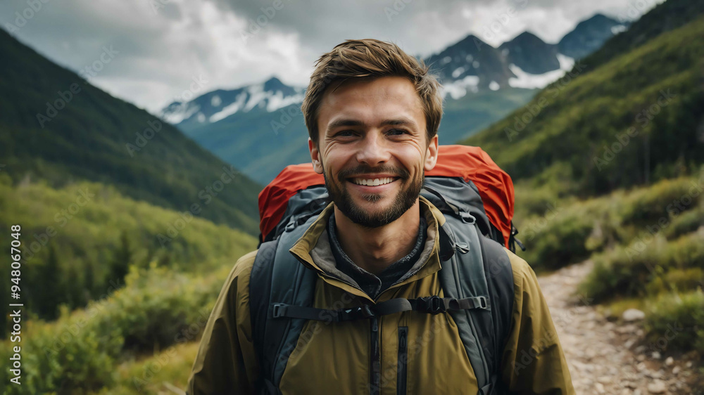 adult caucasian boy hiking trail background portrait shot adult caucasian boy hiking trail background portrait shot