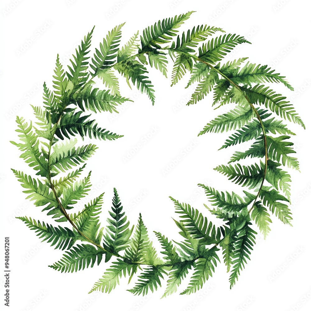 Watercolor Fern Wreath Illustration Watercolor Fern Wreath Illustration