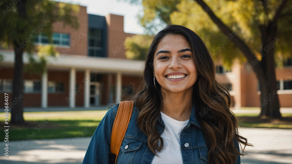 adult hispanic girl school campus background portrait shot adult hispanic girl school campus background portrait shot