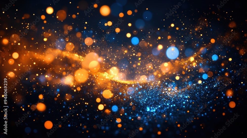 Magical golden blue bokeh light particles on dark background Magical golden blue bokeh light particles on dark background