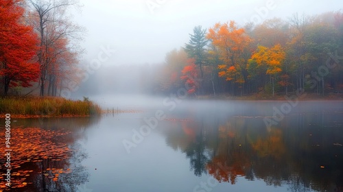 Foggy Autumn Morning by the Lake