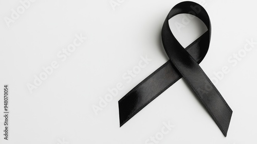 A black awareness ribbon loop on a white background, symbolizing remembrance and solidarity photo