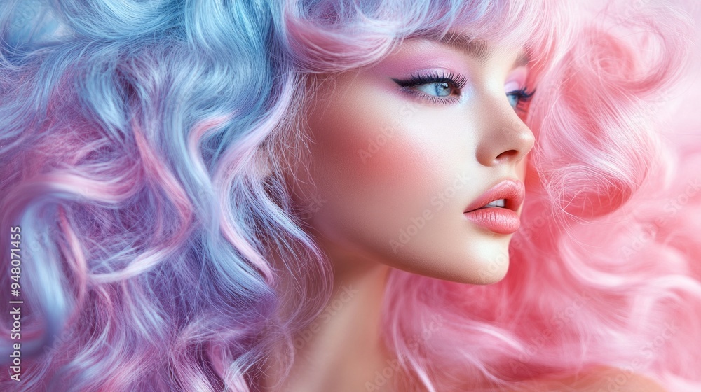 A woman with pink and blue hair and pink and blue eyes A woman with pink and blue hair and pink and blue eyes