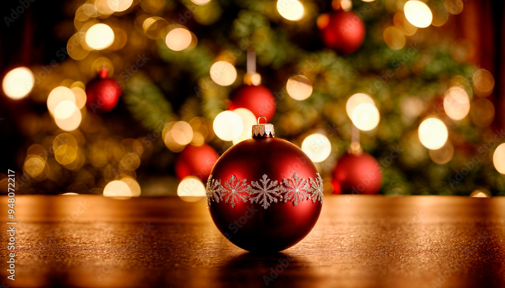 Christmas bauble decoration on wooden table with bokeh background. Christmas bauble decoration on wooden table with bokeh background.