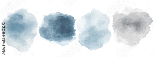 Set of Watercolor Splashes, Blue and Gray Color Palette