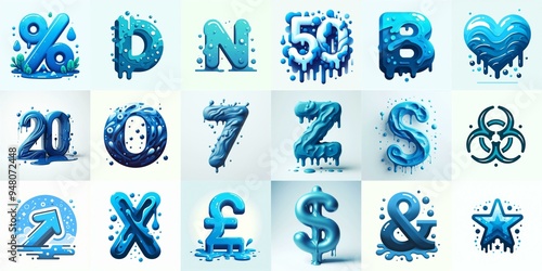 Blue Lettering Typeface. AI generated illustration