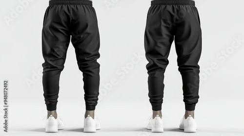 Black Jogger Pants with White Sneakers photo