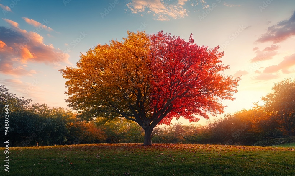 Time-Lapse of Autumn's Transformation A creative banner showing a time-lapse effect