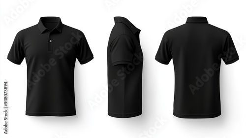 Black Polo Shirt Mockup with Front, Side, and Back Views