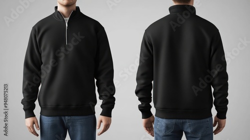 Black Quarter-Zip Sweatshirt Mockup on Male Model