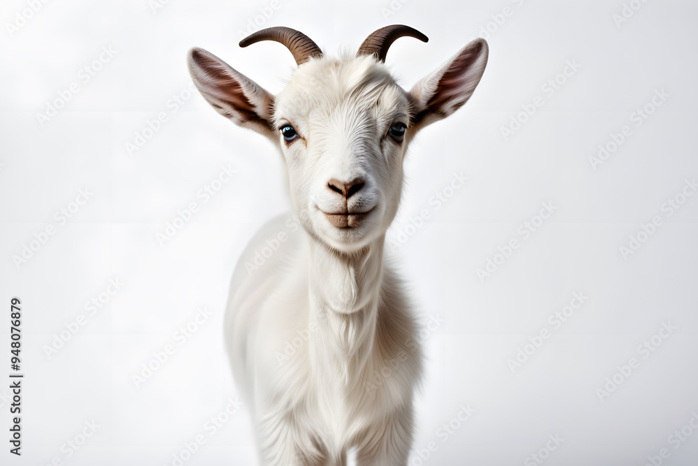 A curious goat kid with floppy ears standing on a white background, AI Generated A curious goat kid with floppy ears standing on a white background, AI Generated