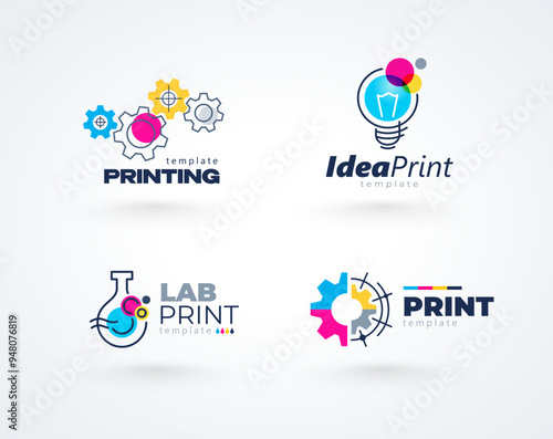 Set Logo Print. CMYK Printing theme. Template design vector. White background.