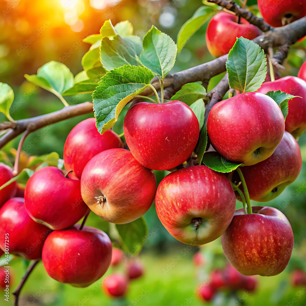 Obraz premium Red apples with branch in garden