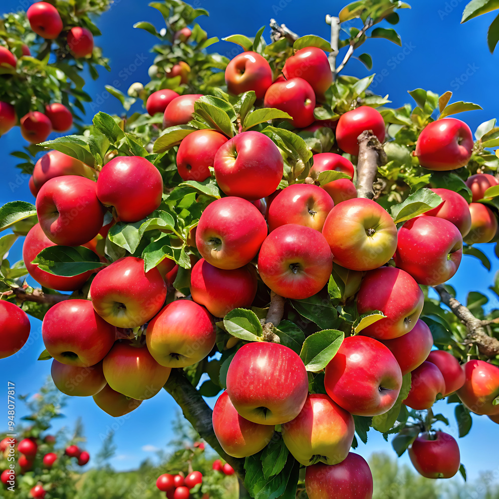 Red apples with branch in garden Red apples with branch in garden