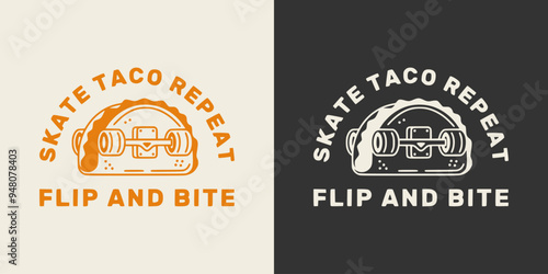 Vector illustration of a unique taco shaped skateboard, blending the love for skateboarding and taco into a playful and creative design.