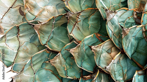 Closeup of agave plant leaves with detailed texture and unique patterns photo