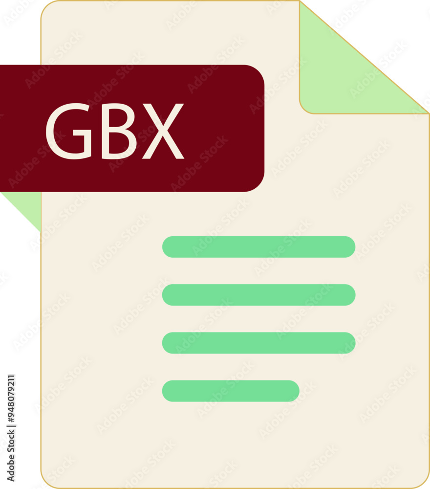 GBX File icon with folded style document GBX File icon with folded style document