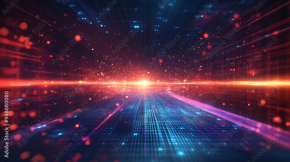 Obraz premium Futuristic digital technology abstract background with glowing lines and particles. Perfect for concepts of data, connection, and cyberspace.