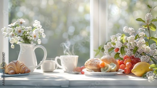 Wallpaper Mural A breakfast table laden with fresh fruits, pastries, and coffee. Torontodigital.ca