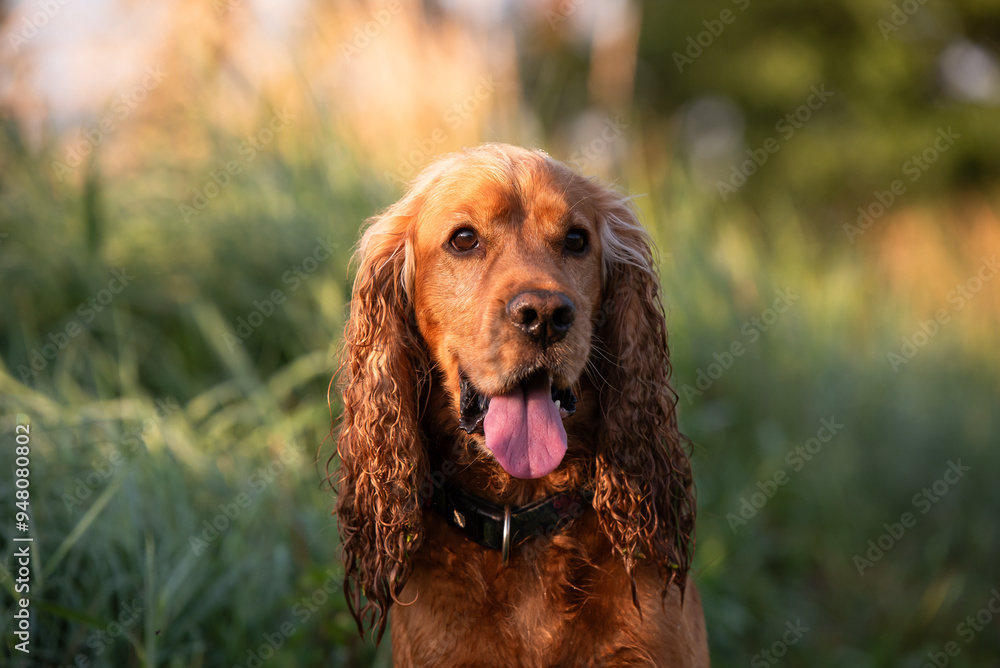 Pies cocker spaniel angielski, portret w naturze. Pies cocker spaniel angielski, portret w naturze.