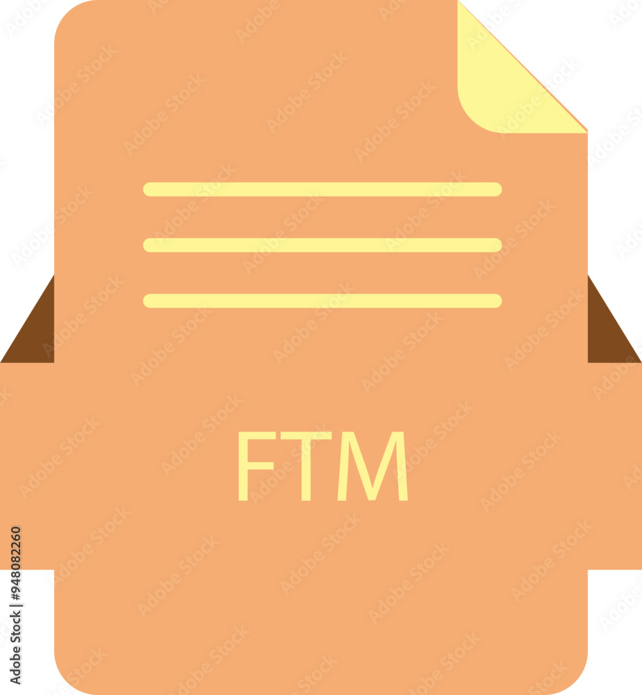 Ftm File Icon With Color And Rounded Corners And Folded Doc Stock