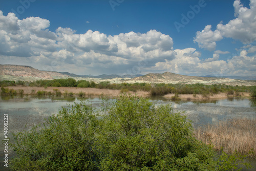 Lake view in spring. Tent camping in Nallıhan bird sanctuary. Trekking by the lake. Nallıhan bird sanctuary, which is on the migration route of birds. Nallıhan lake. Magnificent views from Nallıhan la