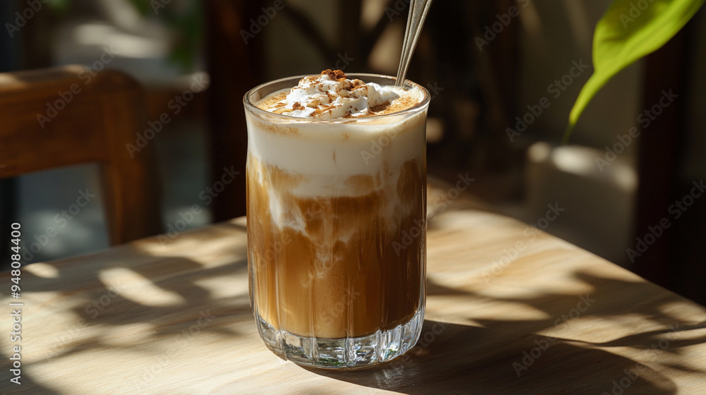 Gourmet Iced Coffee with Whipped Cream and Cocoa Topping. Gourmet Iced Coffee with Whipped Cream and Cocoa Topping.