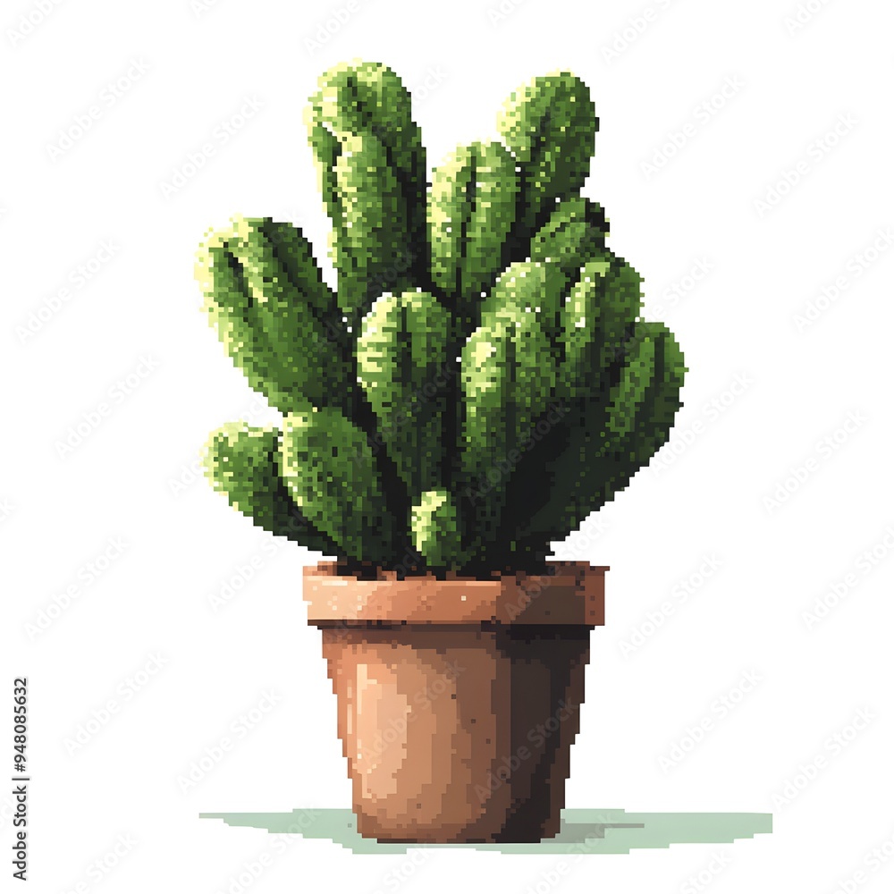 Detailed Pixel Art of a Lush Green Cactus in a Minimalist Setting Detailed Pixel Art of a Lush Green Cactus in a Minimalist Setting