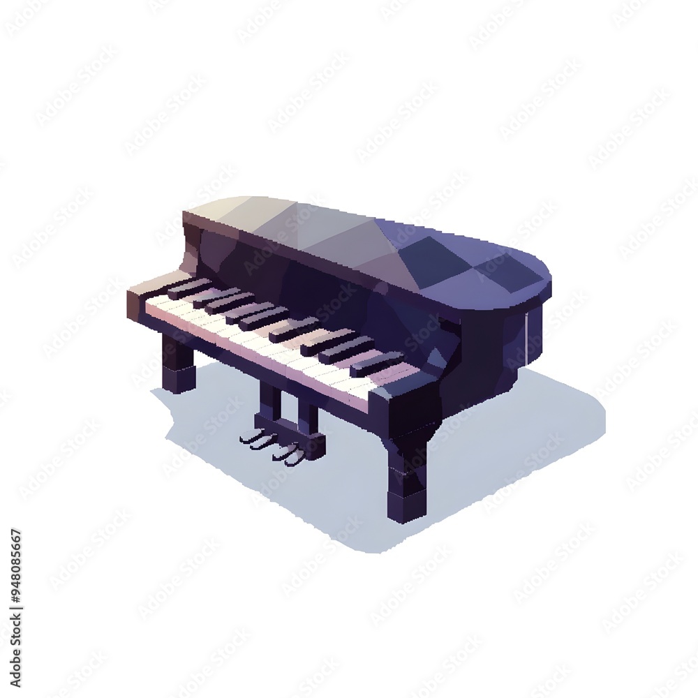 Solitary Black Piano Key on Bare White Background in Retro Low-Poly Pixel Art Style Solitary Black Piano Key on Bare White Background in Retro Low-Poly Pixel Art Style