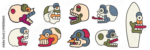 A set of skull tribal symbols. Aztec style Mexican designs