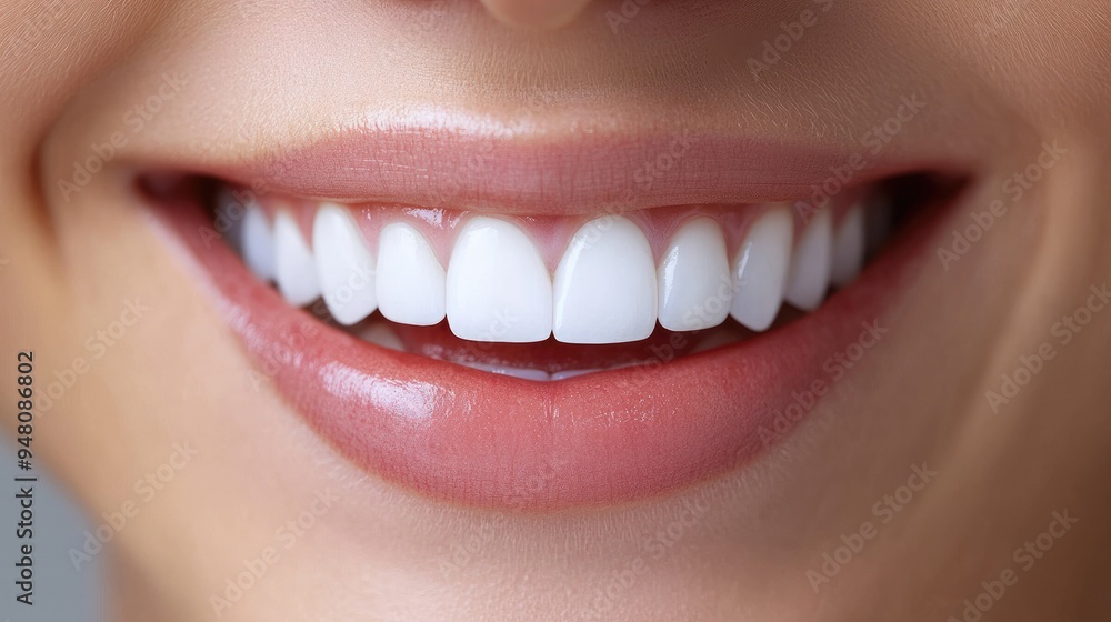 A smile with veneers, showing the perfect symmetry and whiteness achieved through cosmetic dentistry A smile with veneers, showing the perfect symmetry and whiteness achieved through cosmetic dentistry