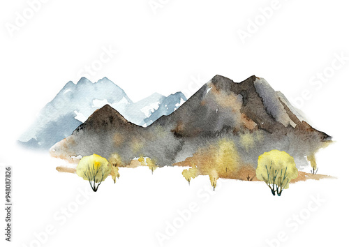 Photography Mountains autumn watercolor sketch