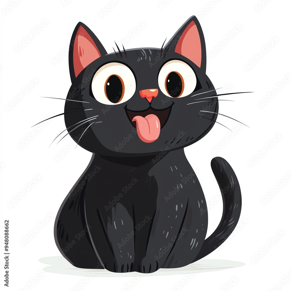 Cute cartoon black cat with big eyes and tongue sticking out. Cute cartoon black cat with big eyes and tongue sticking out.