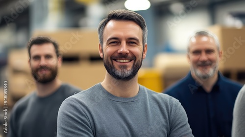 Central European Man with Dark Hair Among Blurred Background People