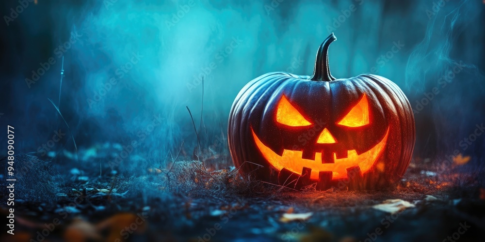 Eerie Halloween Pumpkins with Misty Atmosphere Eerie Halloween Pumpkins with Misty Atmosphere