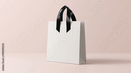 White Shopping Bag with Black Satin Ribbon Handles