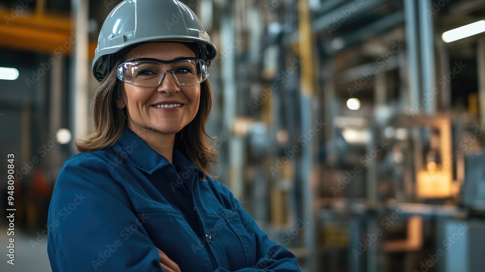 Satisfied 50-Year-Old Employee in Factory Environment Satisfied 50-Year-Old Employee in Factory Environment