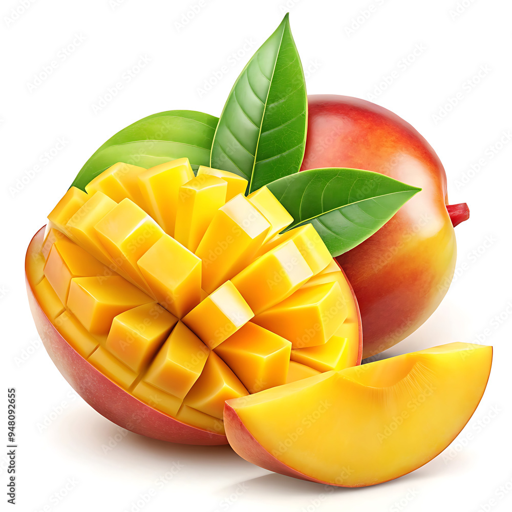 Delicious mango slices isolated on the white background. Delicious mango slices isolated on the white background.