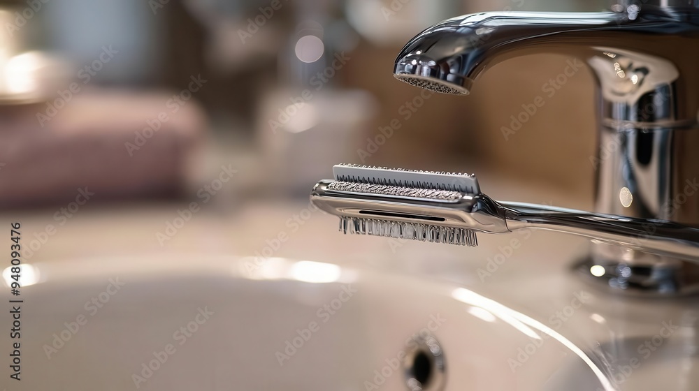 Razor with disposable blade on a sink, ready for shaving Razor with disposable blade on a sink, ready for shaving