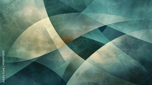 Abstract geometric design with soft, overlapping shapes in muted teal and beige tones, creating a harmonious and modern composition.