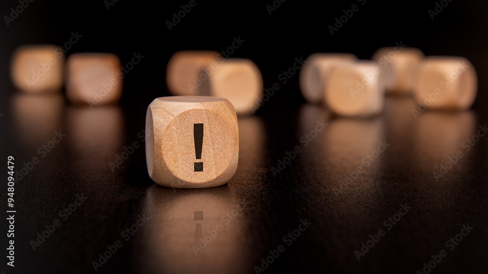 concentrate on a wooden block featuring an exclamation mark symbol, signifying urgency concentrate on a wooden block featuring an exclamation mark symbol, signifying urgency