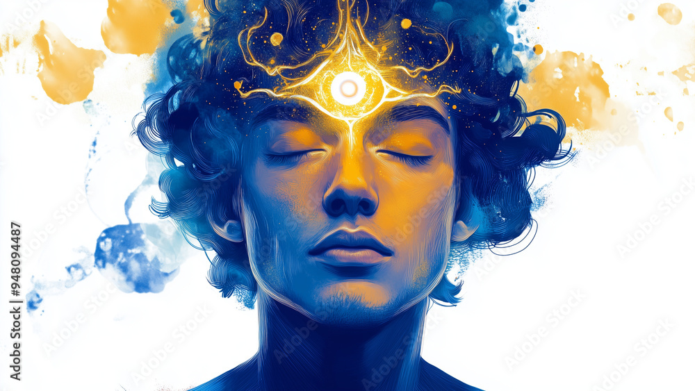 A tranquil person in meditation eyes shut third eye awakening A tranquil person in meditation eyes shut third eye awakening