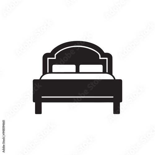 Double bed vector icon, sign, furniture icon, symbol of furniture use for sleep night in hotel, Bed flat vector icon, Vector icon isolated on white background.