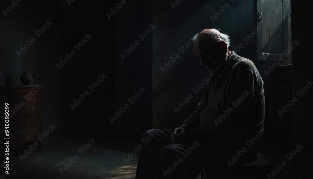sad lonely old man sits in the dark sad lonely old man sits in the dark