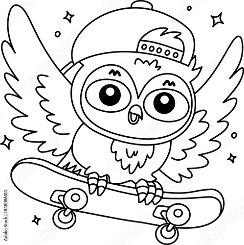 drawing outline owl using a skateboard.eps photo